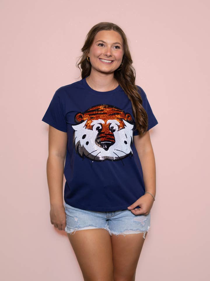 Wholesale | Auburn University (Licensed) Aubie | Women's Sequin Design (Navy) for wholesale by BOMB DESIGNS