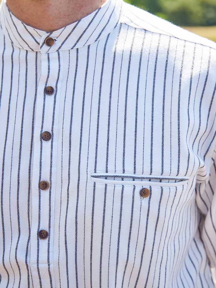 Lee Valley Ireland - Vente Chemise à col boutonné – homme - Chemise Grand-père Flanelle Rayée Noire sur Ivoire (LV1)2