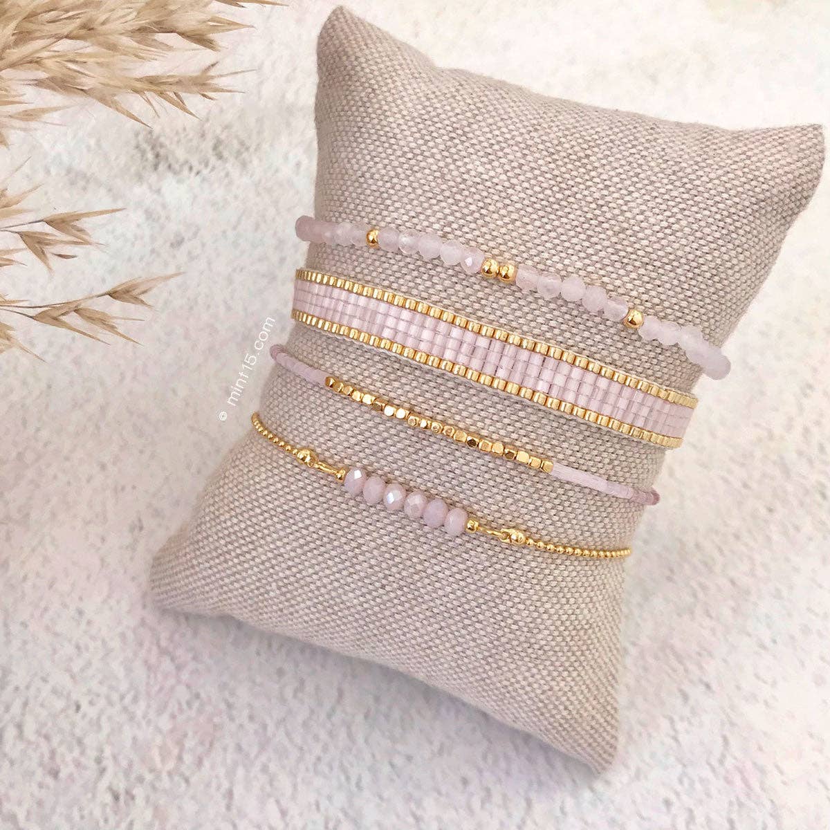 Mint15 - Venta al por mayor Pulseras de abalorios/colgantes - Pulsera de satén de seda - Lila envejecido1