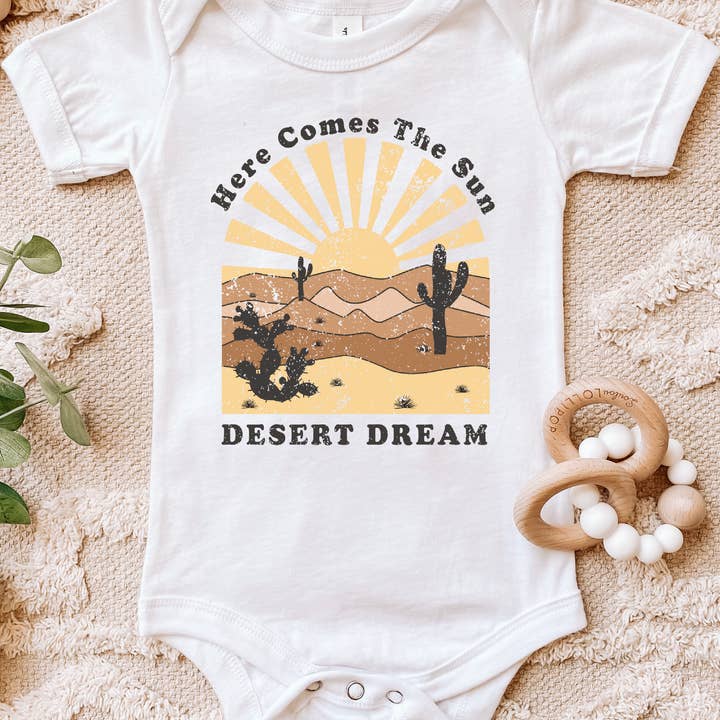 Here Comes The Sun Desert Onesie Cactus Onesie Boho Baby Clo for wholesale by Rising Tide Vintage