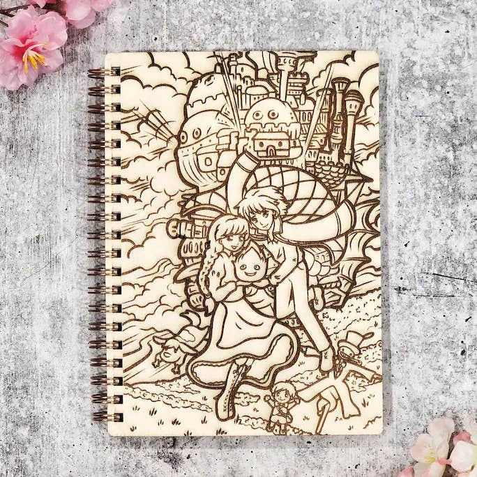 Enchanted Castle Lovers Engraved Wooden Cover 5x7 Sketchbook for wholesale by Muijistudio