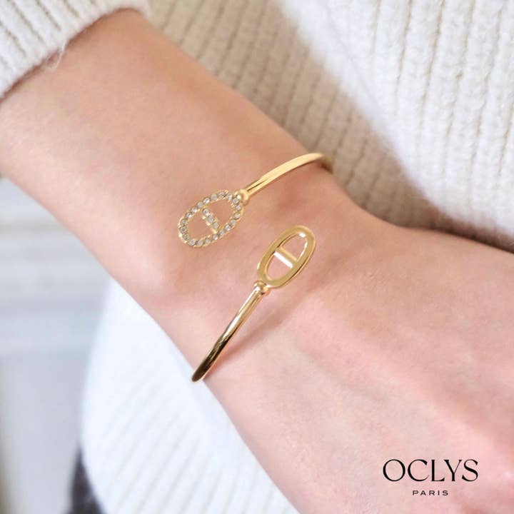 Oclys - Wholesale Cuff Bracelet - Fine flexible bangle stainless steel rhinestones Oji