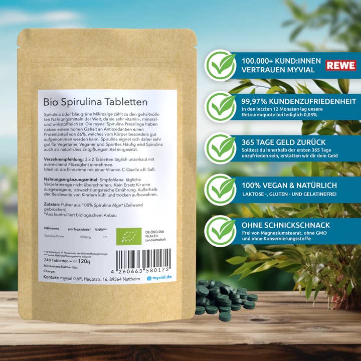 myvial – Engroshandel Kosttilskud og vitaminer – Bio Spirulina Tabletter Presslinger