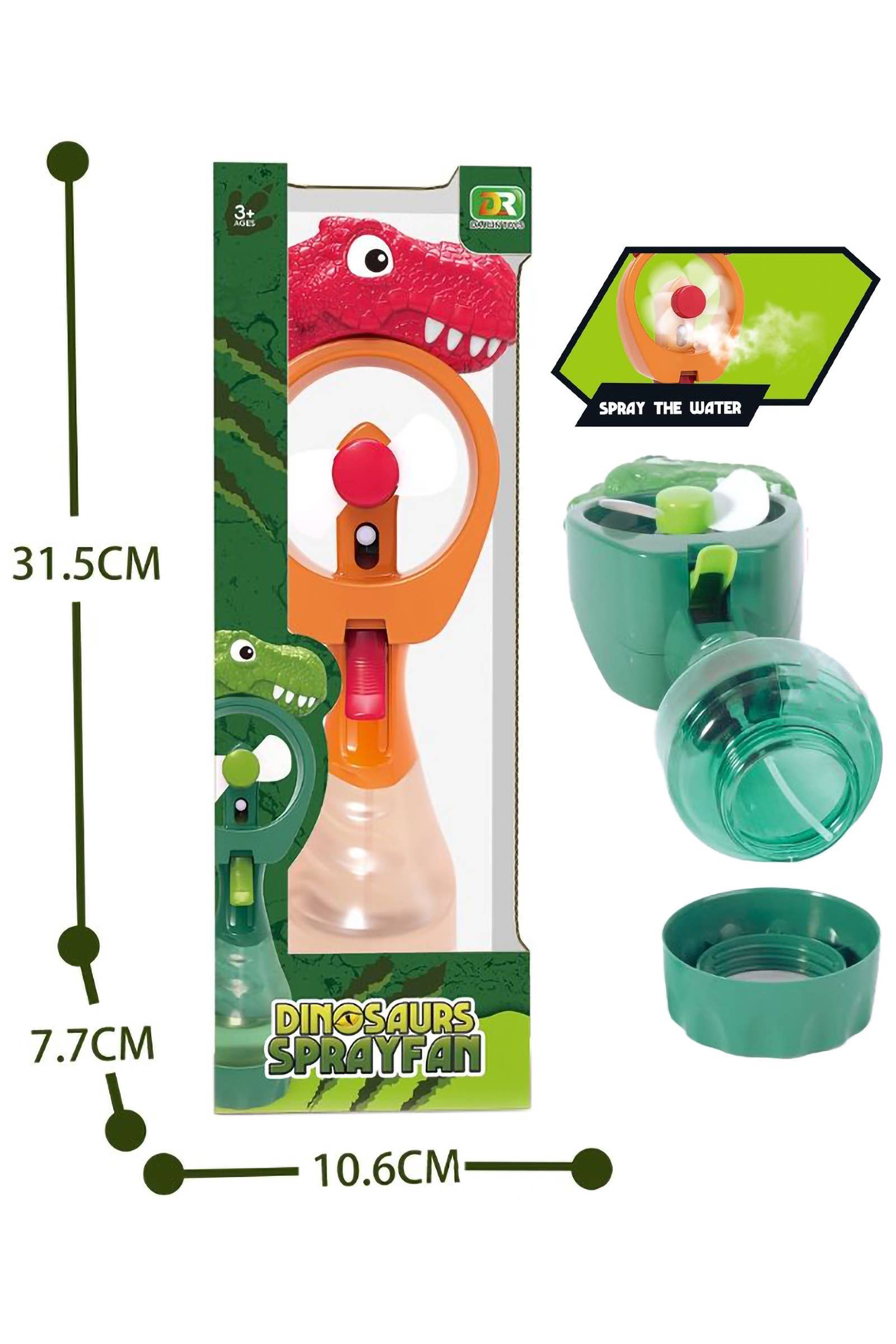 SORTIERT Elektrischer T-Rex Dinosaurier Handventilator mit Wasserzerstäuber für den Großhandel auf Faire1