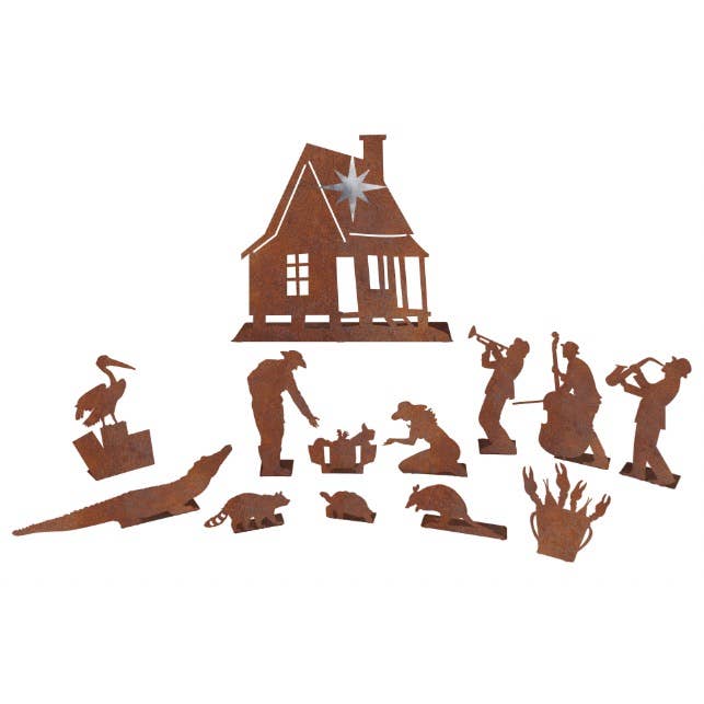 BELÉN DE NAVIDAD CAJÚN DE METAL RÚSTICO para venta al por mayor de Recherche Furnishings, Inc.