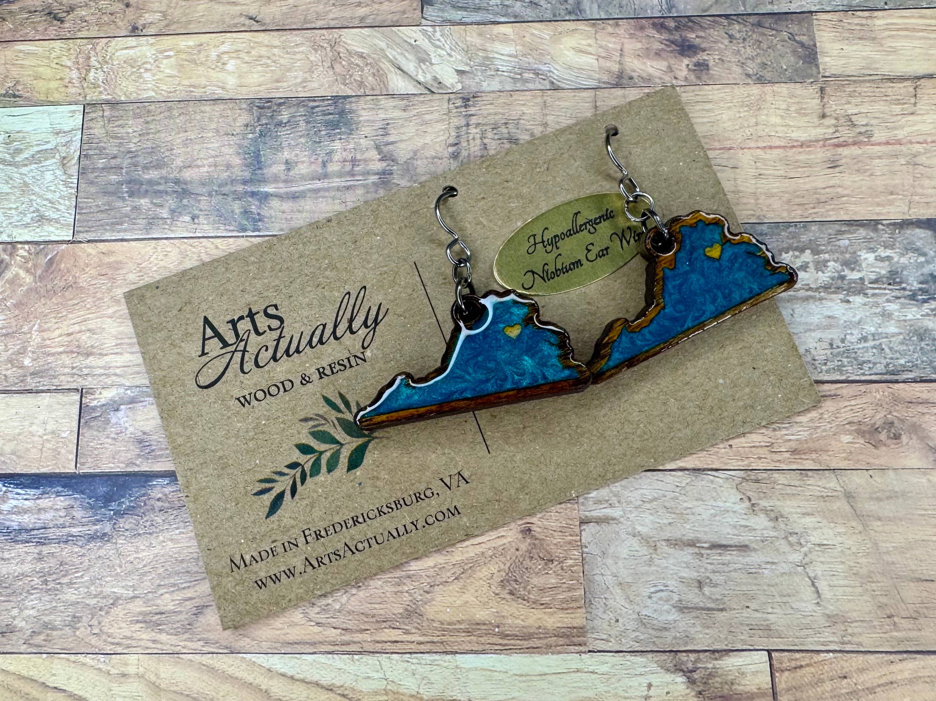 Arts Actually - Wholesale Dangle Earrings - Virginia w/ custom heart placement: *Hypoallergenic* Wood and Resin Earrings0