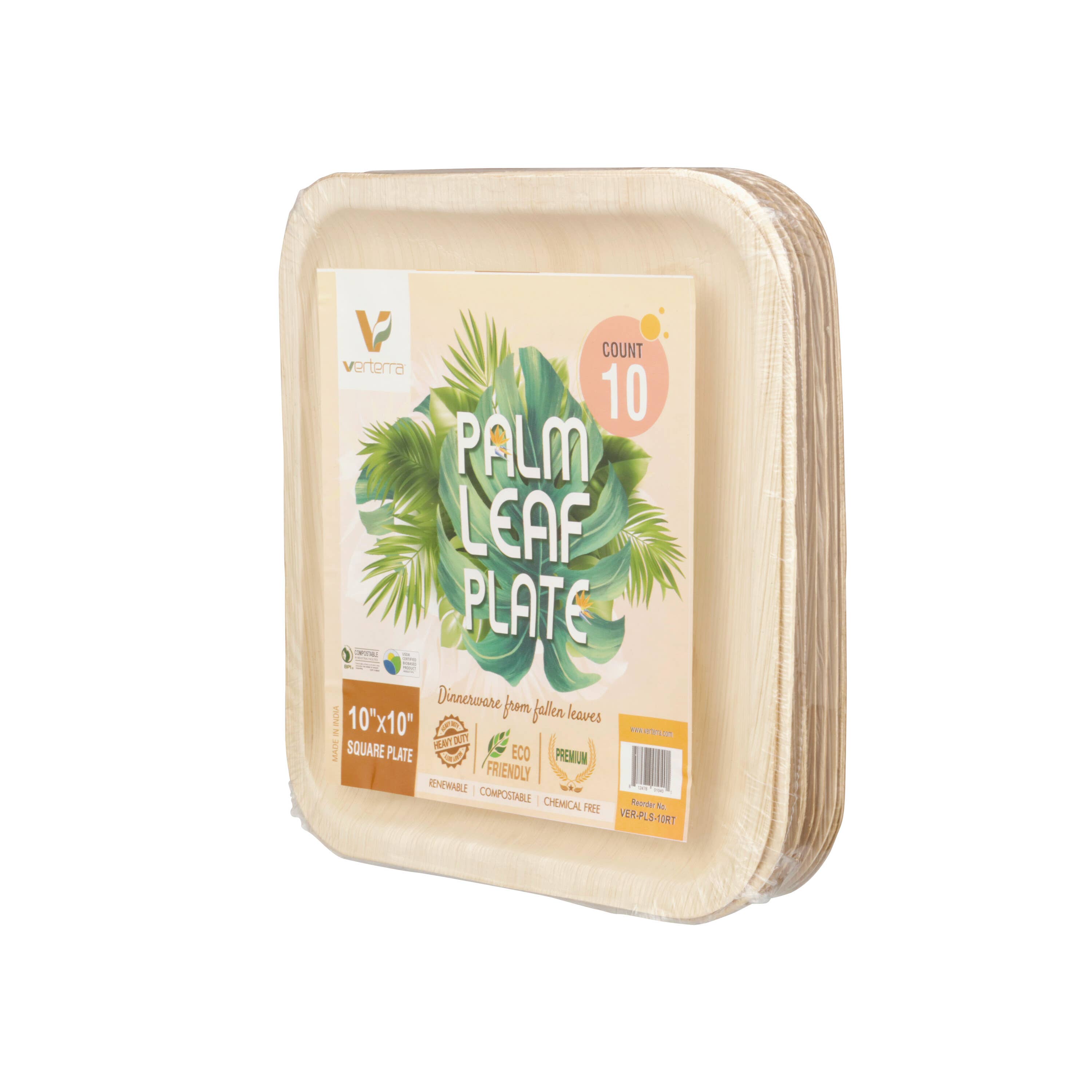 VerTerra Dinnerware - Wholesale Disposable Plate - 10" x 10" VerTerra Square Palm Plate2