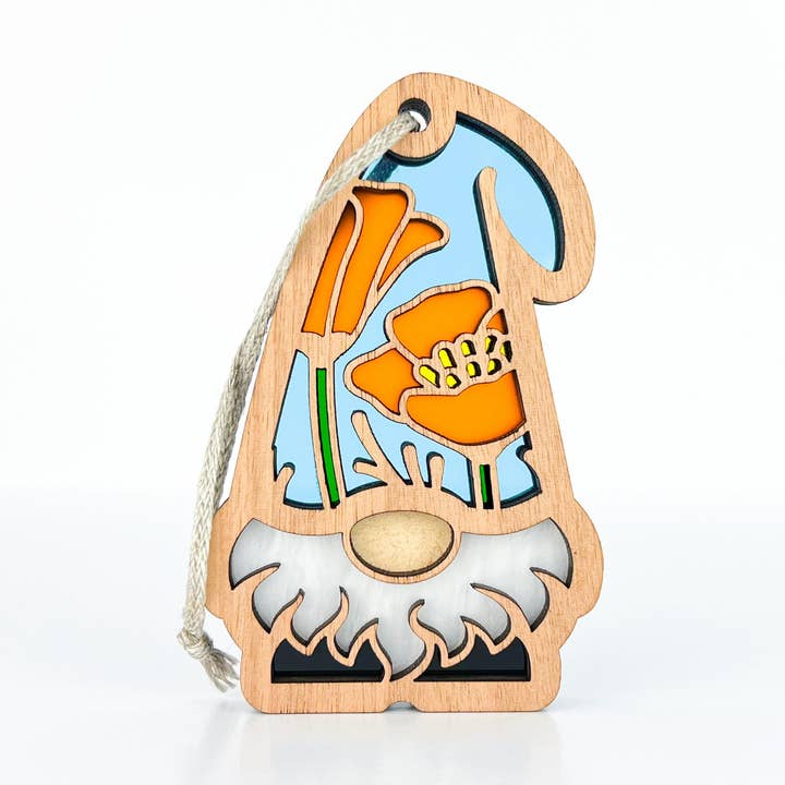 California Poppy Ornament | 3.75" (H) Garden Gnome Gift | Nature's Gnomes™ for wholesale by Forged Flare®