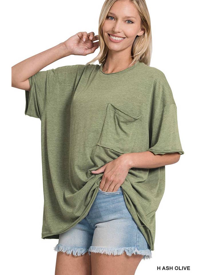42POPS - Wholesale Tunic - Women's - ',,...._ Oversized Front pocket raw edge tee (As shown)