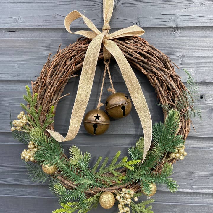 Marissa's Gifts - Wholesale Wreath - Handmade hanging wreath with bells/ Christmas seasonal decor 30 x 30 x 18cm6