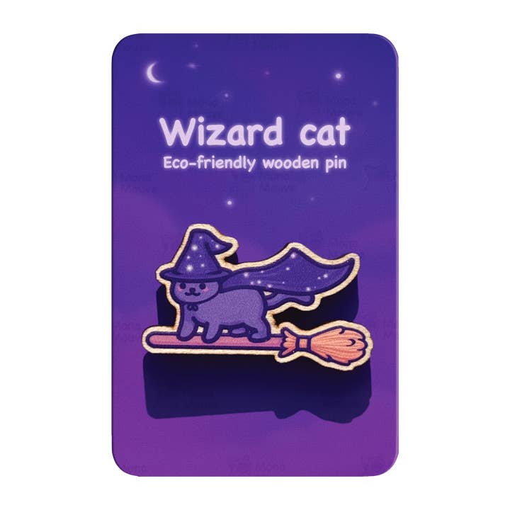 Wizard Cat Pin Badge | Sød Halloween trænål for engroshandel hos Mona Mauve • Silly Art!