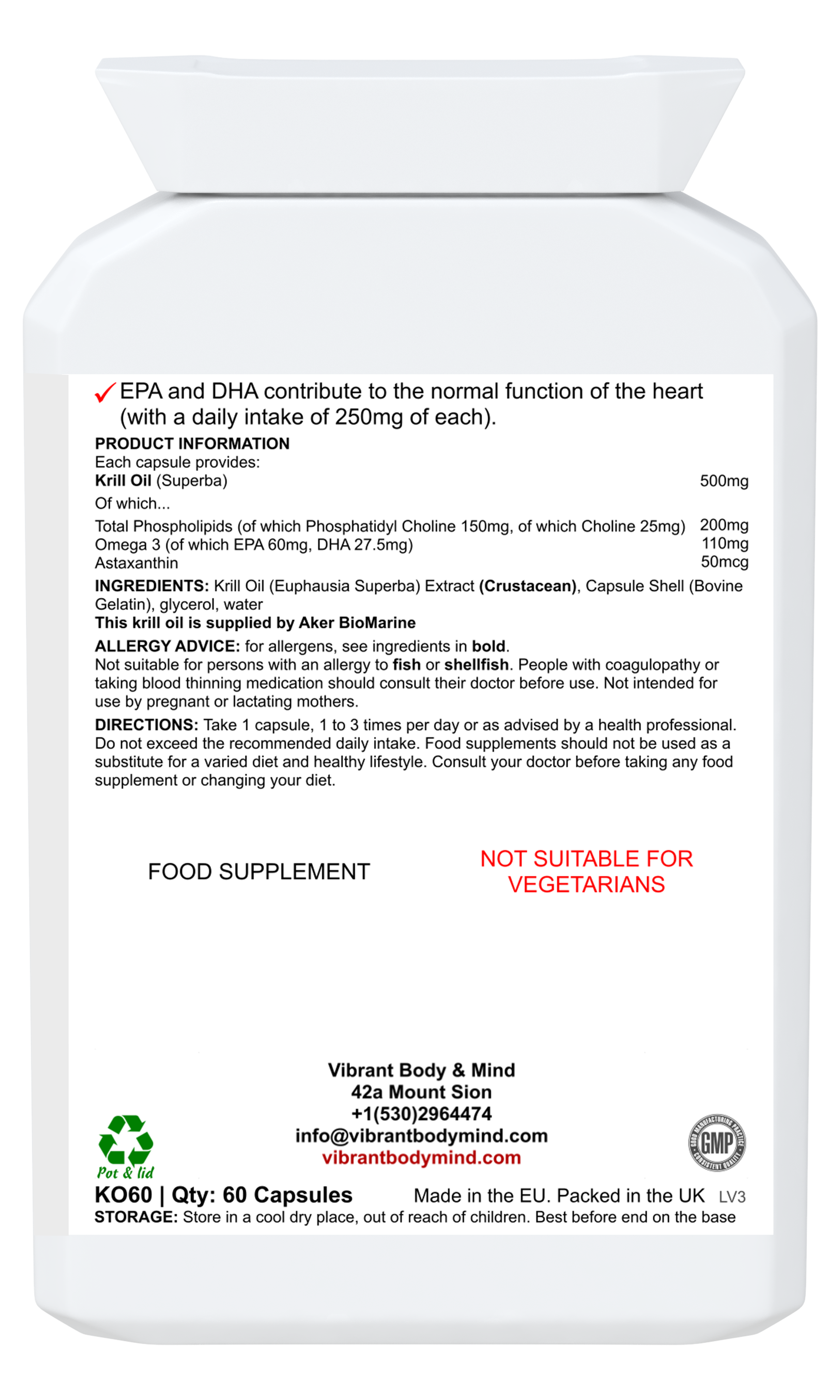 Vibrant Body Mind - Wholesale Oral Supplement/Vitamin - Red Krill Oil for Eye and Brain Health1