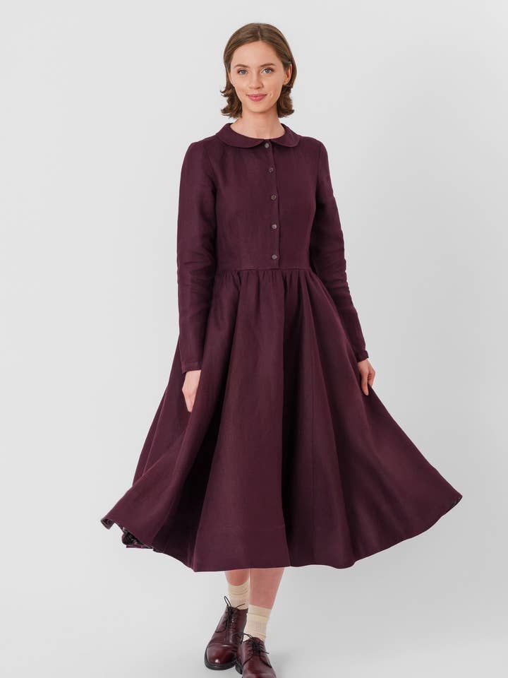Son de Flor - Wholesale Dress - Women's - Classic Dress, Long Sleeve, Twill Linen1