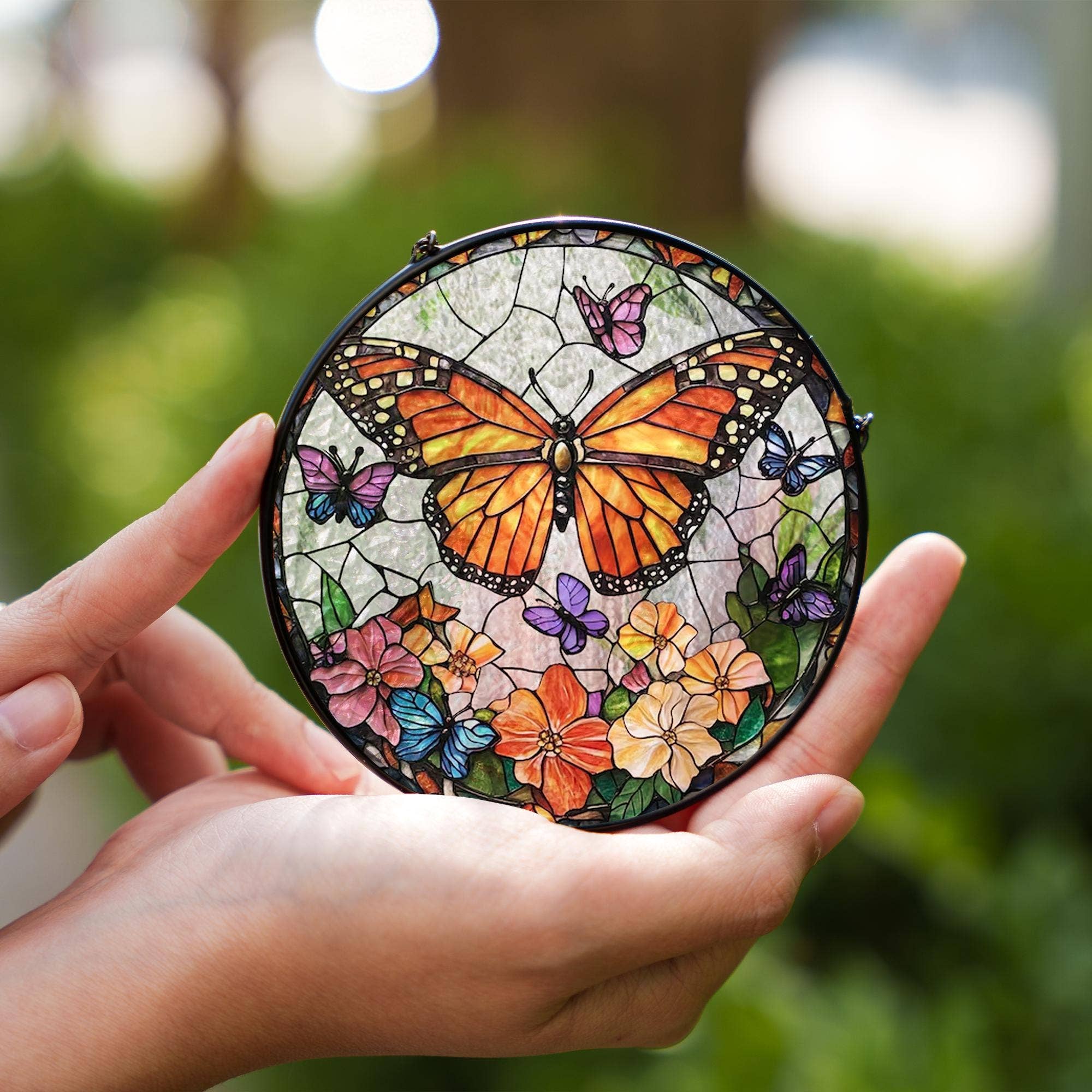 NVC Ecommerce LLC – wholesale Suncatcher – Butterflies Flowers Stained Glass Suncatcher, Flowers Decor1