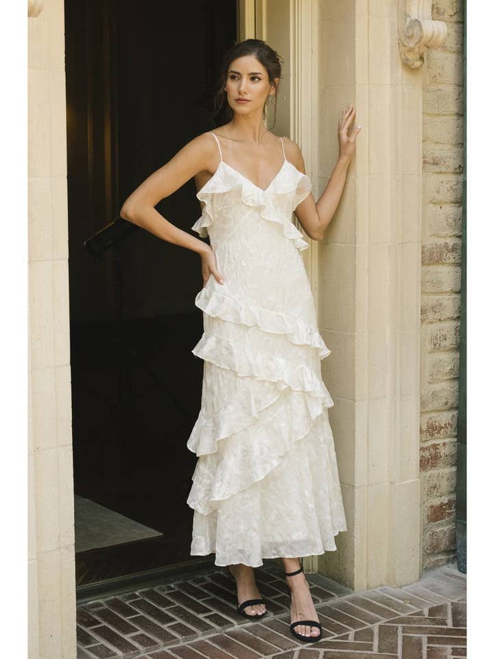 STORIA - Wholesale Dress - Women's - JD5740-3- EMBOSSED PRINT RUFFLED SLIP DRESS1