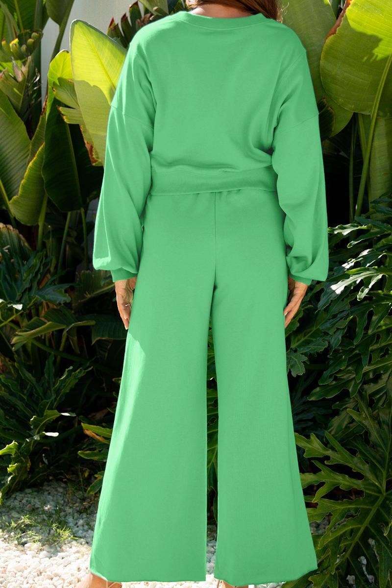 FULL TIME PURCHASE - Wholesale Top & Pant Set (NOT Loungewear) - Women's - Drop Shoulder Sleeve Pullover Drawstring Wide Leg Pants Set6