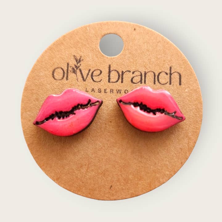 Pucker Up Lip Stud Earrings for wholesale by Olive Branch Laserworks