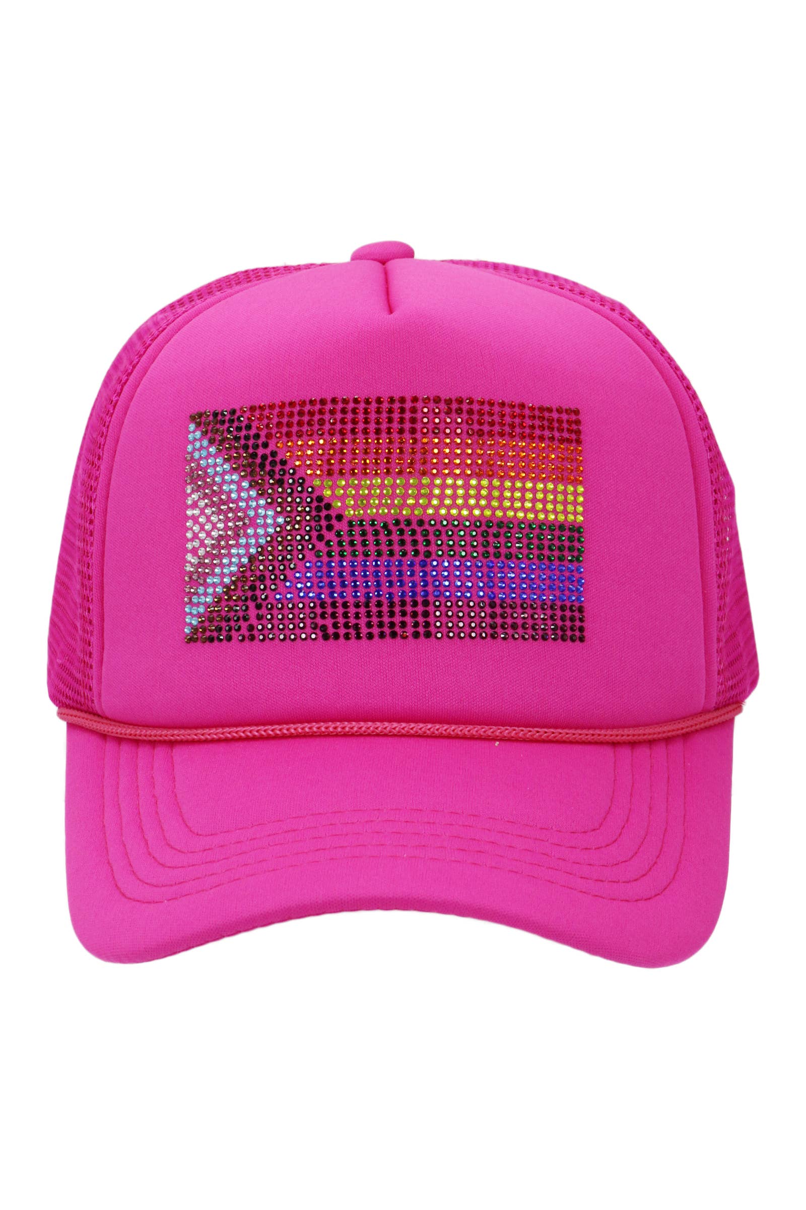 Cap Zone - Wholesale Trucker Hat - Unisex - Bling Rainbow Pride Flag Sponge Trucker Hat25