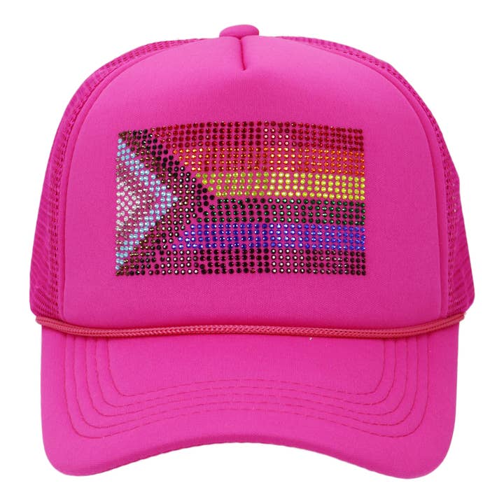 Cap Zone - Wholesale Trucker Hat - Unisex - Bling Rainbow Pride Flag Sponge Trucker Hat25