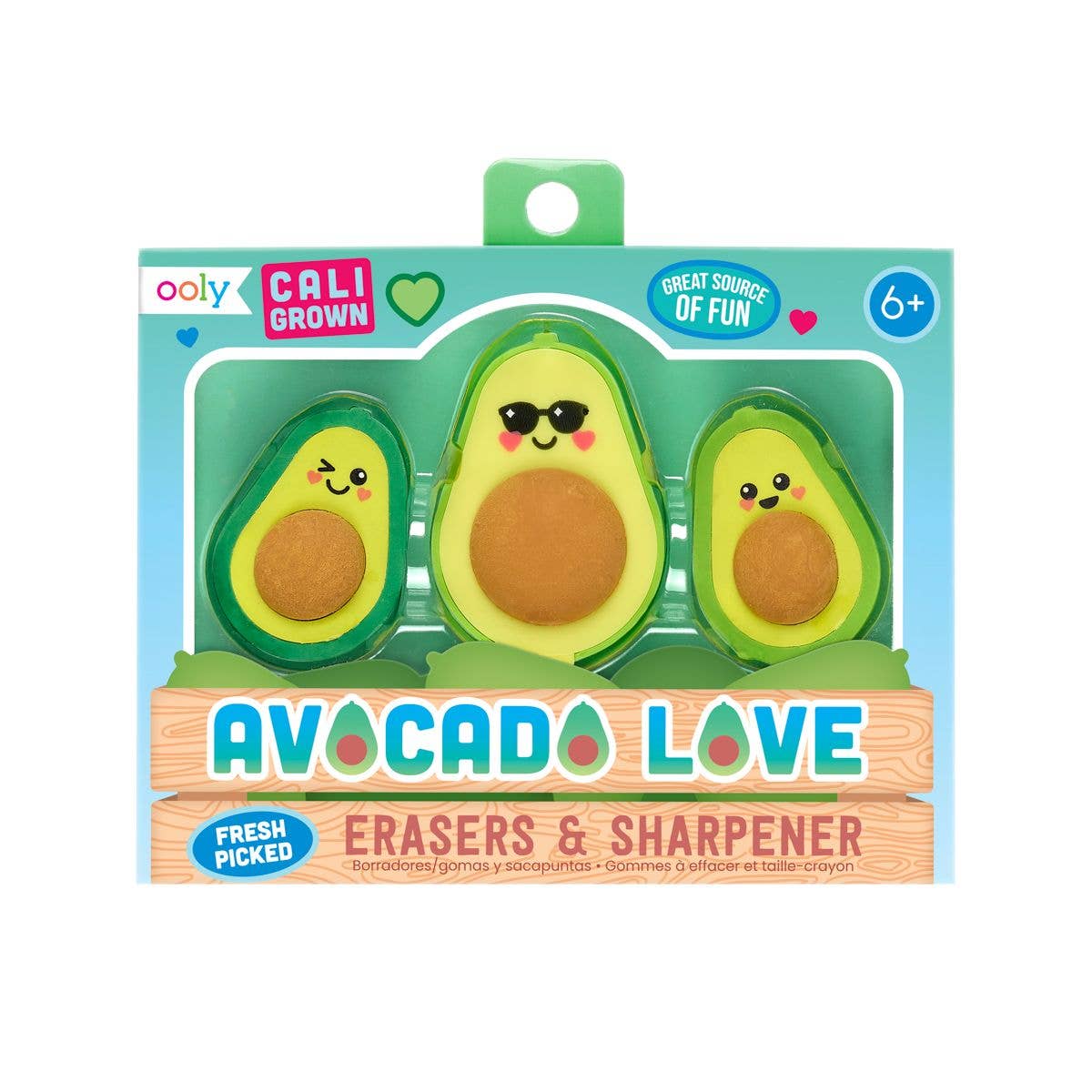 OOLY - Wholesale Eraser - Kids - Avocado Love: Puzzle Erasers & Sharpener (3 PC Set)