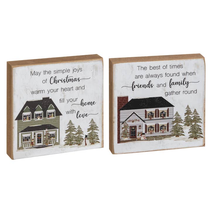 Joy of Family House, blocchi quadrati, 2 pezzi assortiti per la vendita all'ingrosso da parte di The Hearthside Collection