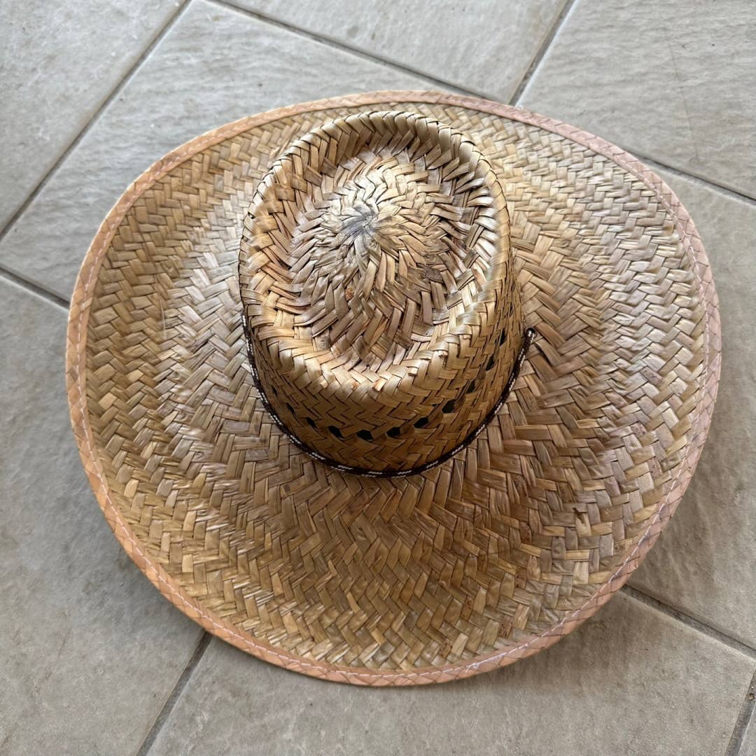 NATURAL Gallera Burnt Palm Leaf lifeguard hat with vented pattern ar for wholesale on Faire2