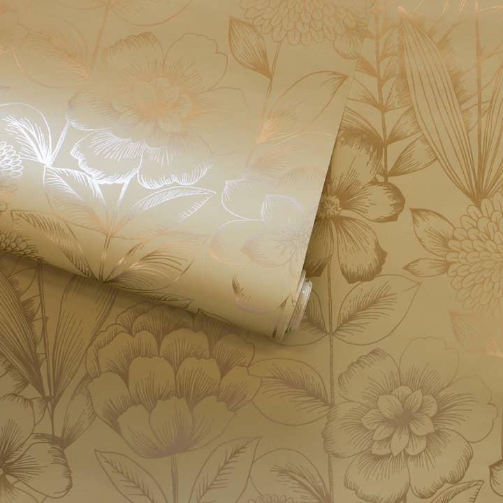 Tempaper & Co ® – wholesale Wallpaper – Homestead Floral Gold Peel and Stick Wallpaper, 28 sq. ft.