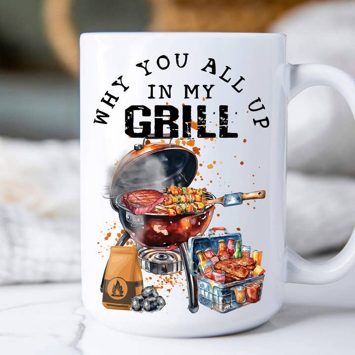 All Up in my Grill BBQ Grappige koffiemok van 15 oz voor wholesale door Avery Lane Gifts