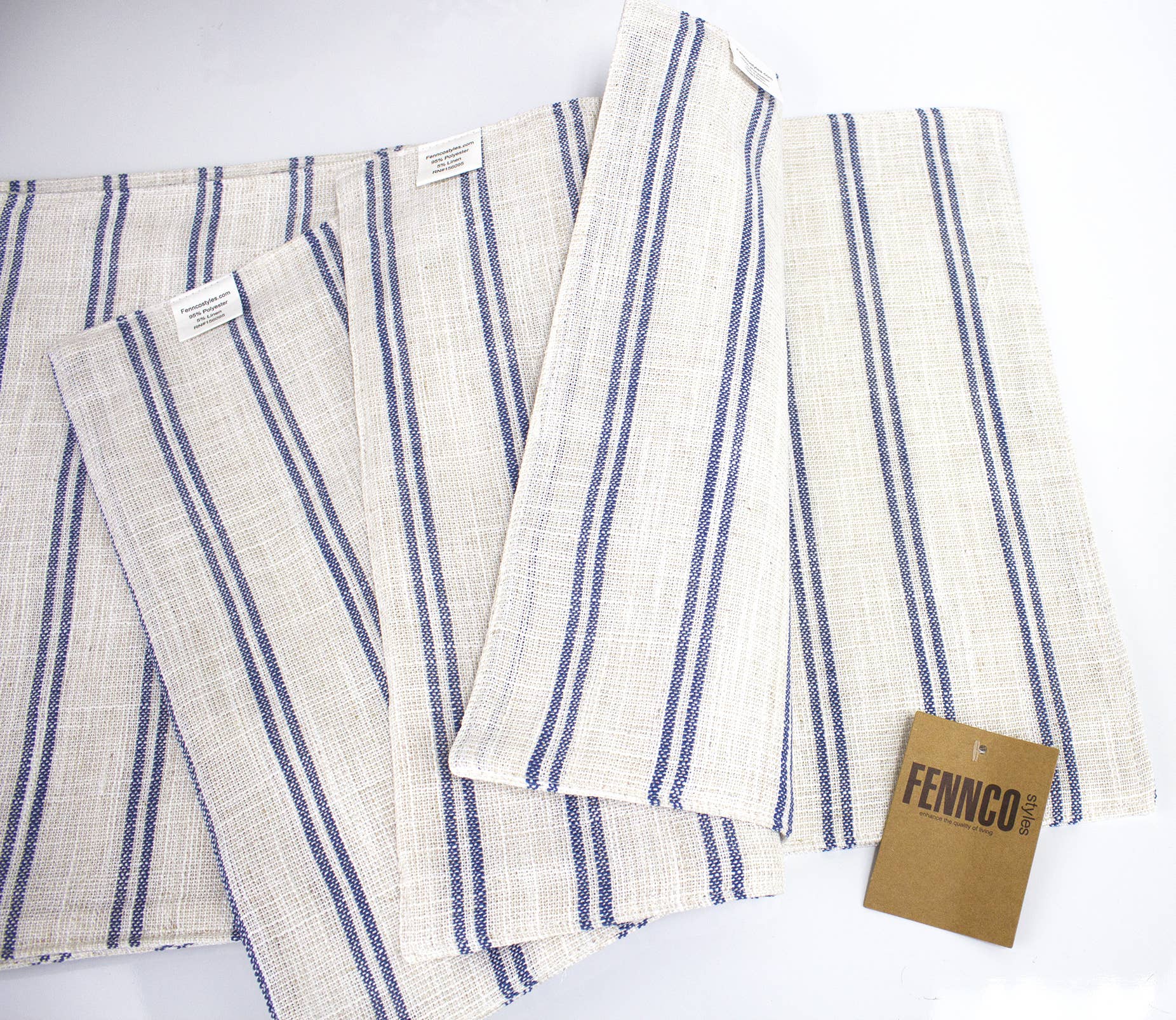 Fennco Styles - Vente Sets de table - Napperon moderne à rayures en lin et polyéthylène6