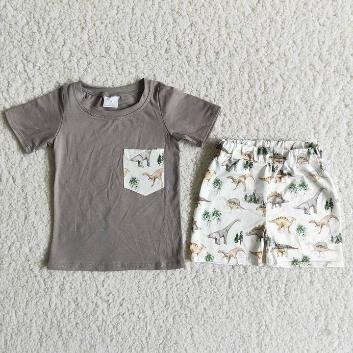 Aier Wholesale - Wholesale Top & Short Set - Kids - Baby boys summer pocket short sleeve shirt bottom shorts set