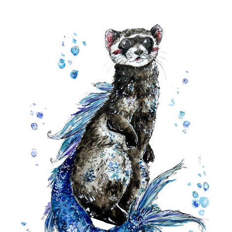 Ferret Mermaid Print for wholesale by Aquabun