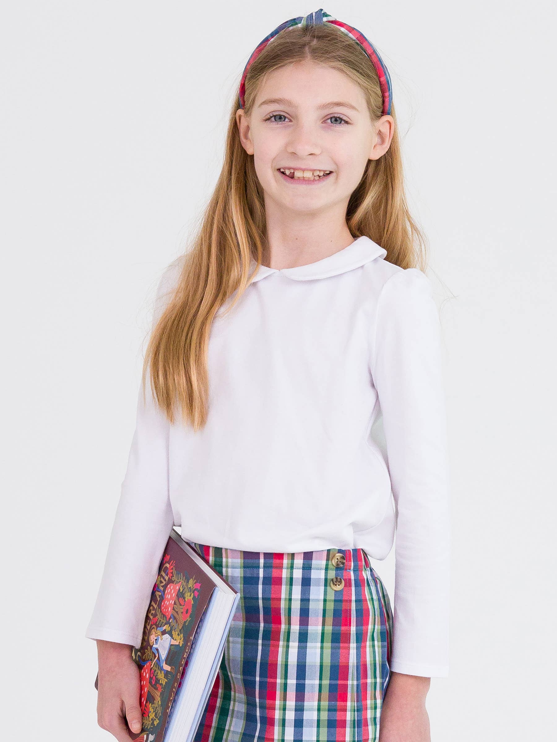 Girls White Peter Pan Collar Long Sleeve Top for wholesale on Faire3