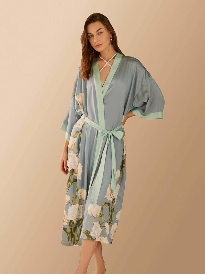 gray Peony Floral Kimono Robe for wholesale on Faire0