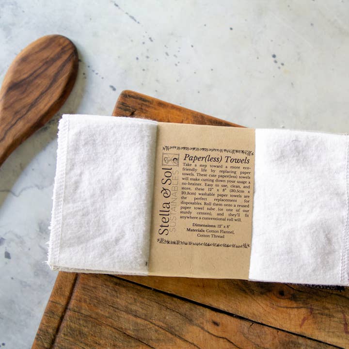 Stella & Sol Sustainables - Wholesale Paper Towels - 10 White Washable Paper Towels, Zero Waste Paper Towels
