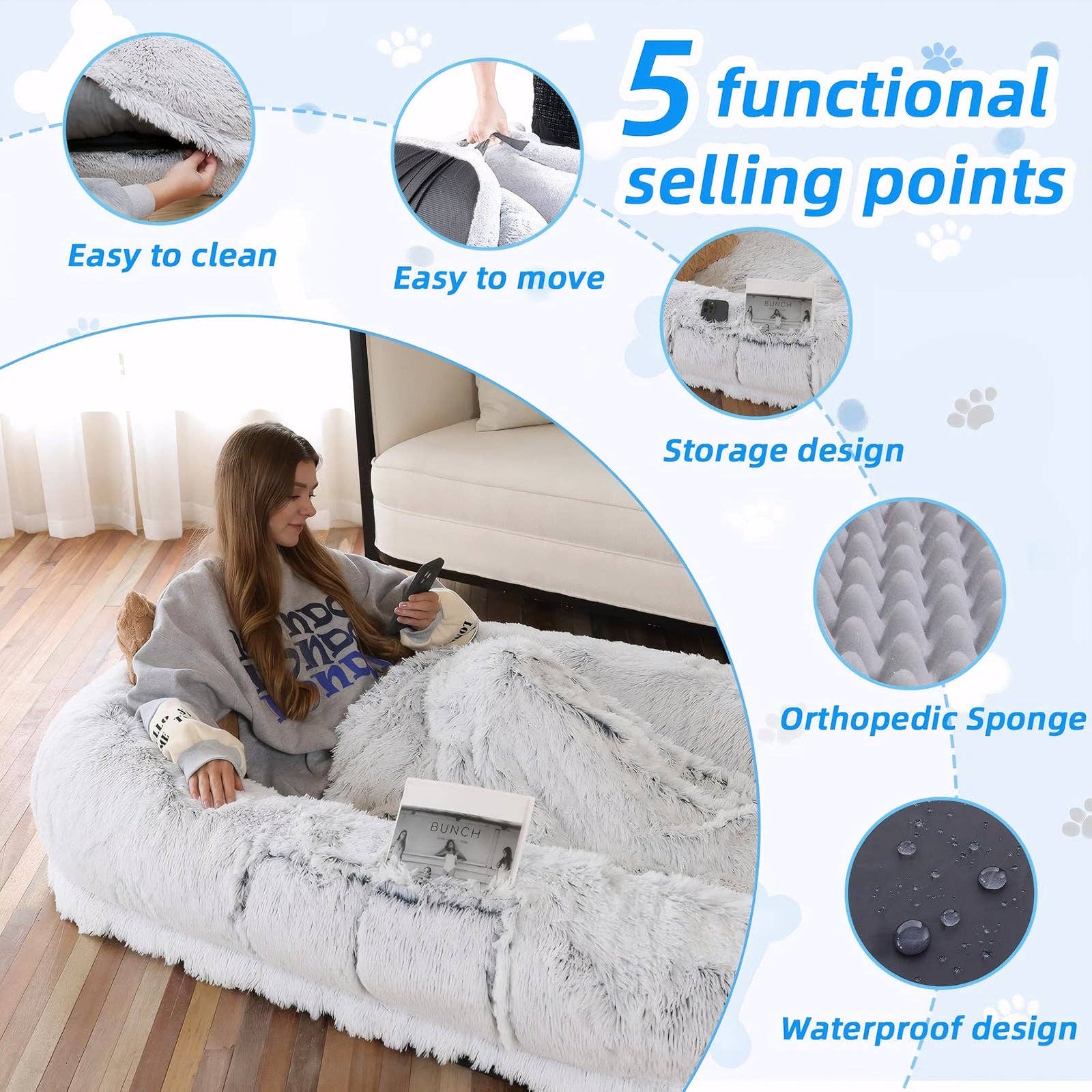 39F Inc. - Vente Panier – chien - Lit pour humain et chien, lit en fausse fourrure lavable pour personnes et animaux2