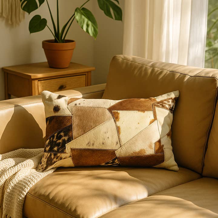 MLC - Wholesale Chair cushion - Lumbar Patchwork Cowhide Leather Cushion – Rustic Luxe by Melbourne Leather Co3