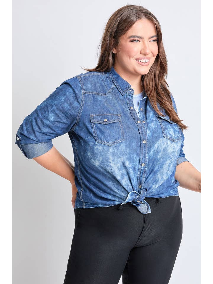 S Plus Chambray Long Sleeve Top-ET10947 for wholesale on Faire