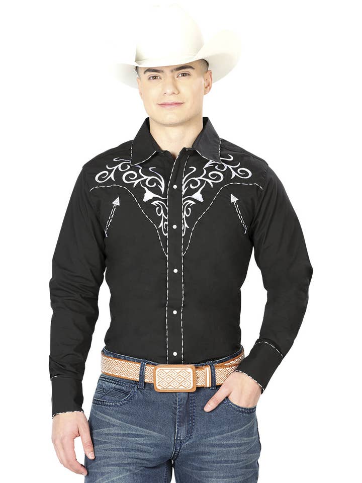 El General Embroidery Western Shirt Black/White 41003 for wholesale by El General Western Wear