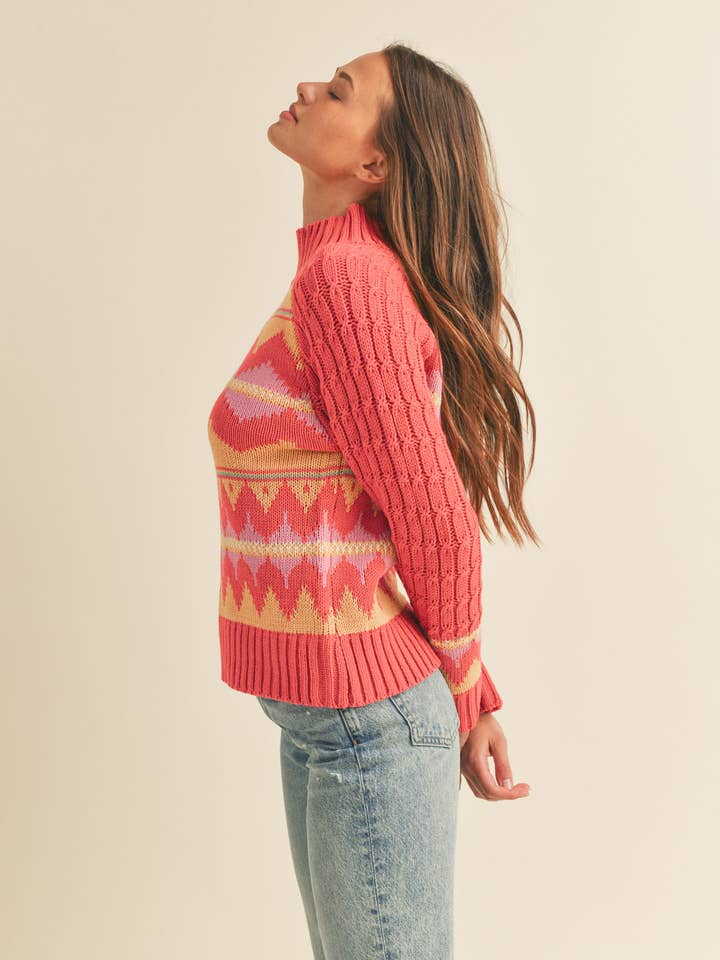 &MERCI - Wholesale Knit Sweater - Women's - FAIR ISLE TURTLENECK SWEATER MSW1017720