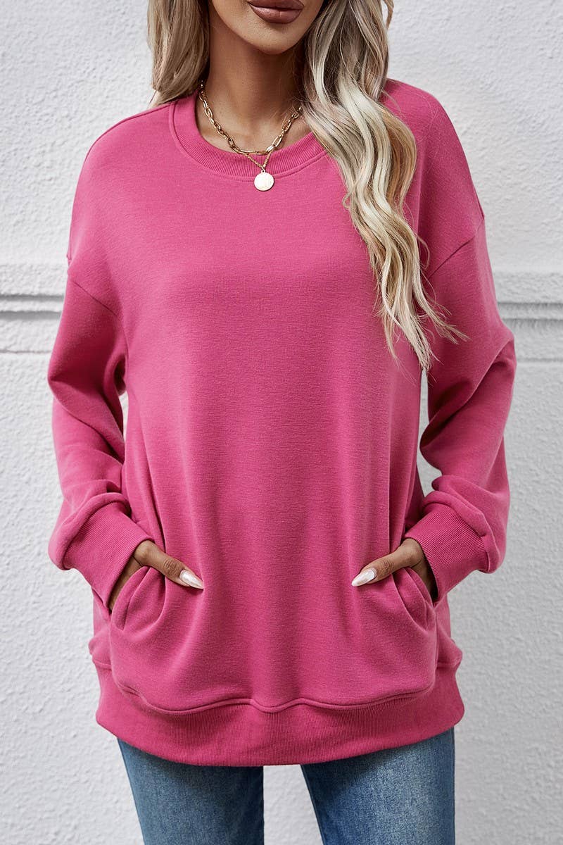 Lily Clothing - Wholesale Sweatshirt - Women's - LOOSE ROUND NECK PLUSH SWEATSHIRT_CWTSTL06497