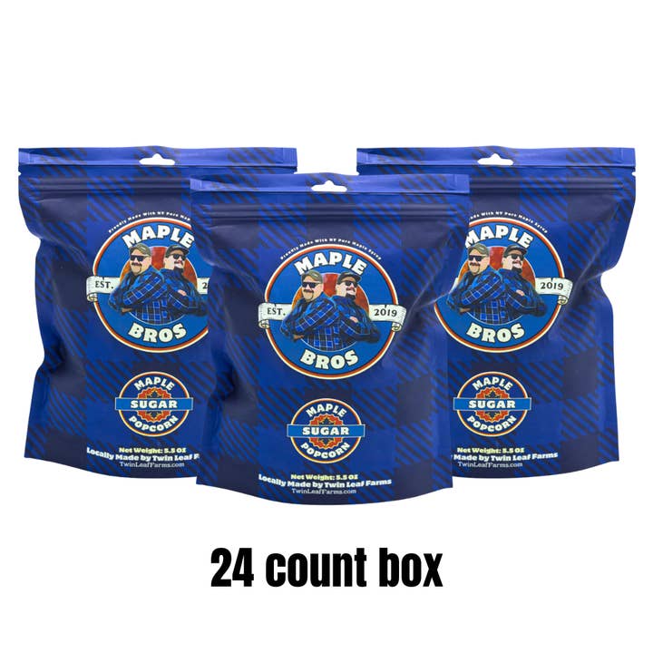 Maple Bros Maple Popcorn 24 count Case for wholesale by Twin Leaf Farms