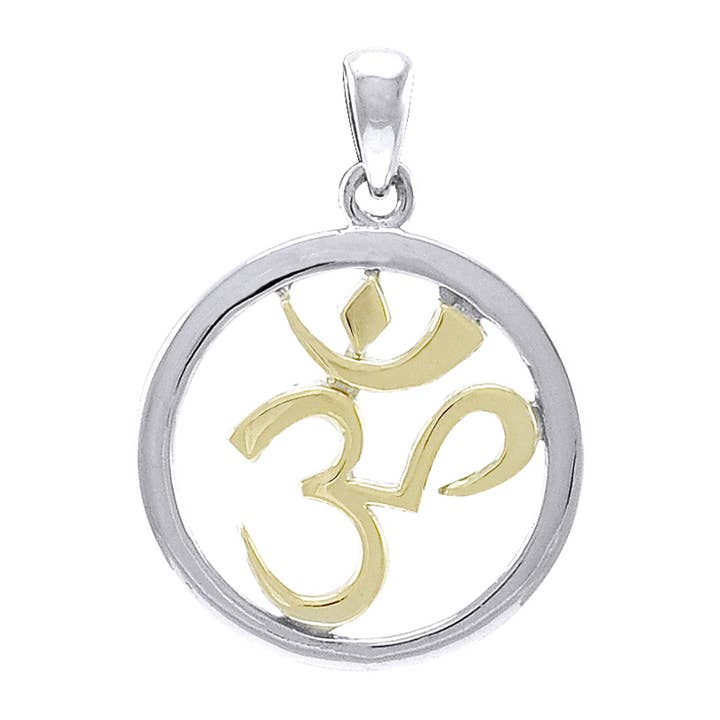 Om Aum Hindu Symbol Gold Accent Sterling Silver Pendant for wholesale by Silver Insanity