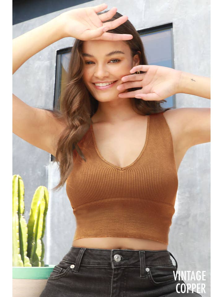 NIKIBIKI - Wholesale Knit Top - Women's - NS8192 - Vintage Plunge V-Neck Seamless Crop Top26