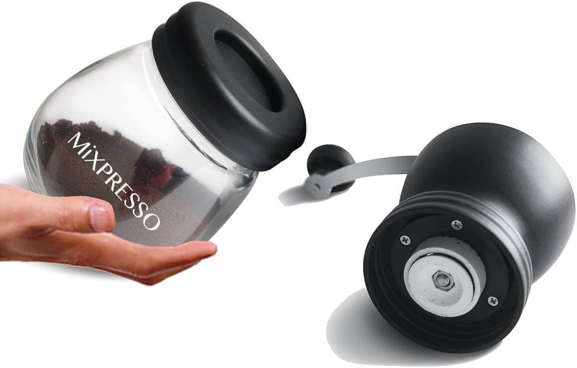 Mixpresso - Wholesale Coffee Grinder - Mixpresso Manual Coffee Grinder Set With Conical Ceramic Burr Two Glass Jars And Soft Brush, Manual Coffee Bean Grinder & Spice Grinder7