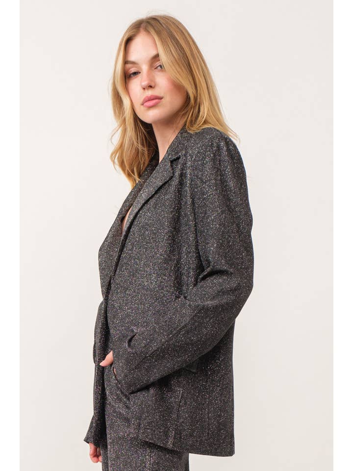 KIWI - Wholesale Blazer - Women's - IJ2892 Women's Clothing Oversized Glitter Blazer