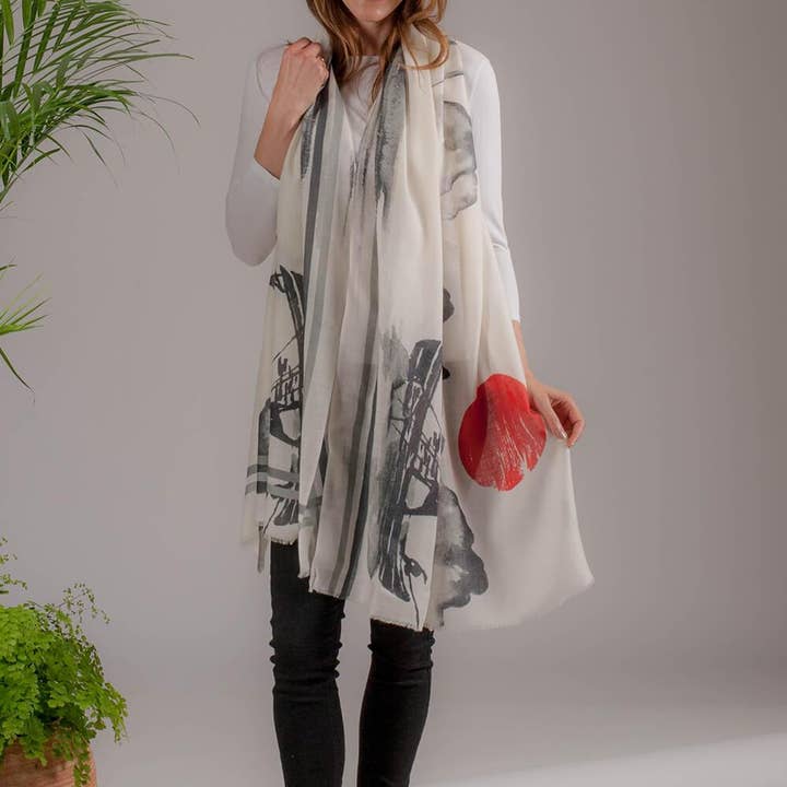 La trilogía japonesa - Envoltura de cachemira y seda The Boatmen para venta al por mayor de Black