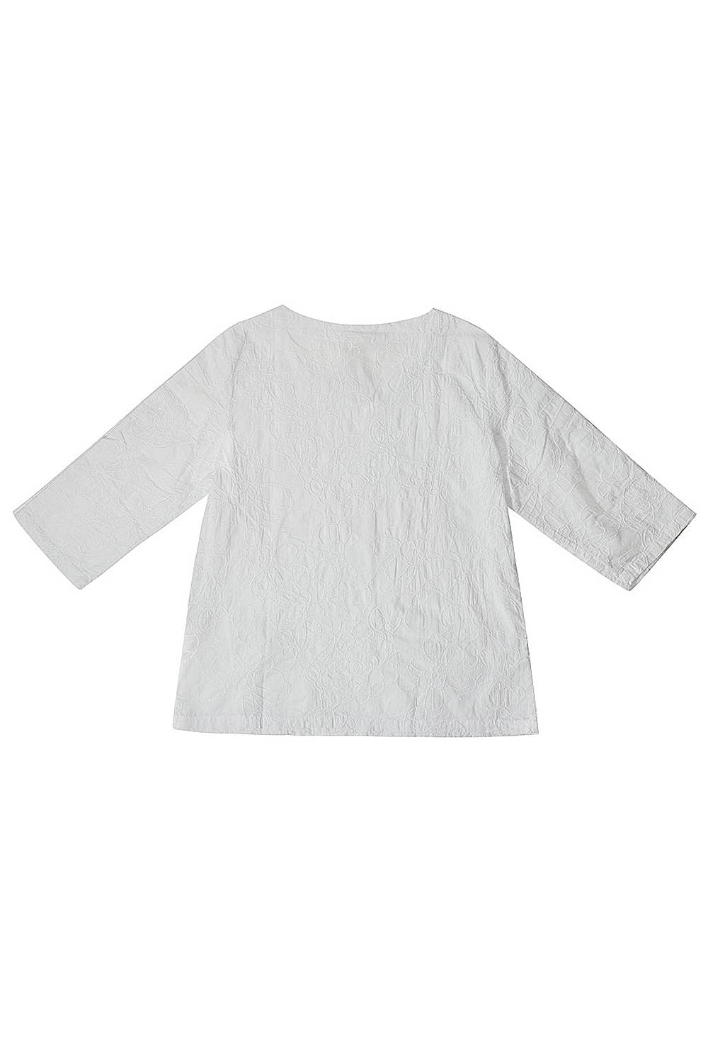 White 3/4 Sleeve Cotton Voile Embroidery Tunic - EC431 for wholesale on Faire4