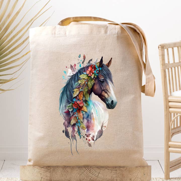 Boho Equine Horse Canvas Tote Bag for wholesale by Dark Horse Dream Designs LLC