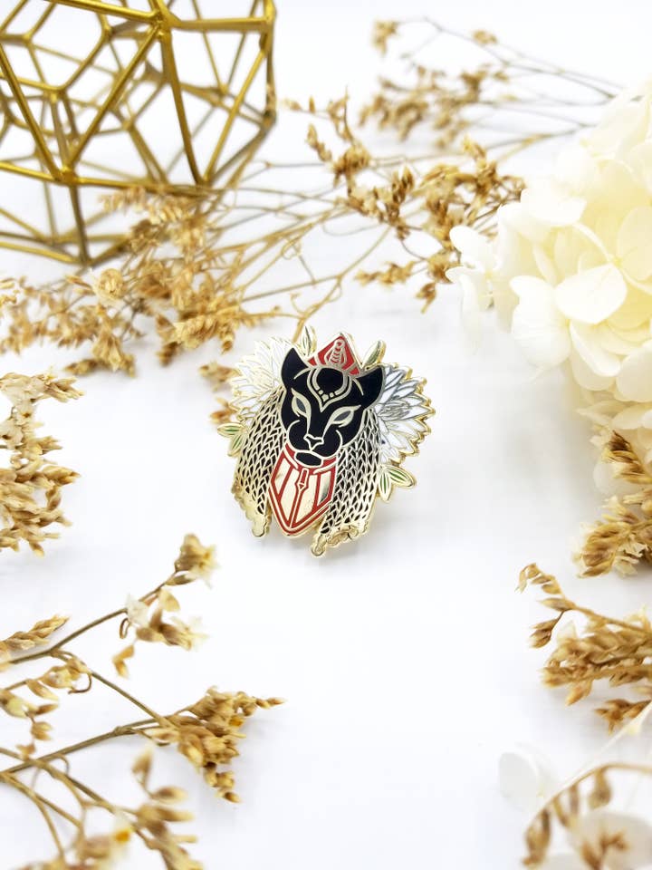 Sekhmet Hard Enamel Pin for wholesale by Saiyre Illustration and Design