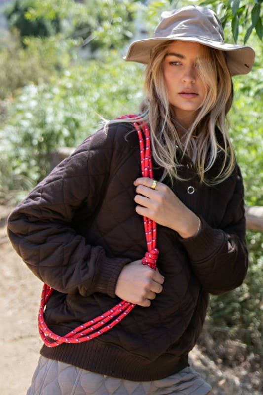 Sunday Morning - Venta al por mayor Sudadera - Mujer - T350037-Pulóver Acolchado de Manga Larga con Broches5